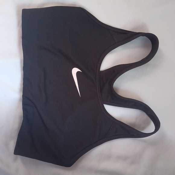 Nike Women's Black Sports Bra with Pink Logo - Picture 1 of 6